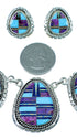 Southwestern Sterling Silver Multicolor Link Necklace Earrings PX36817